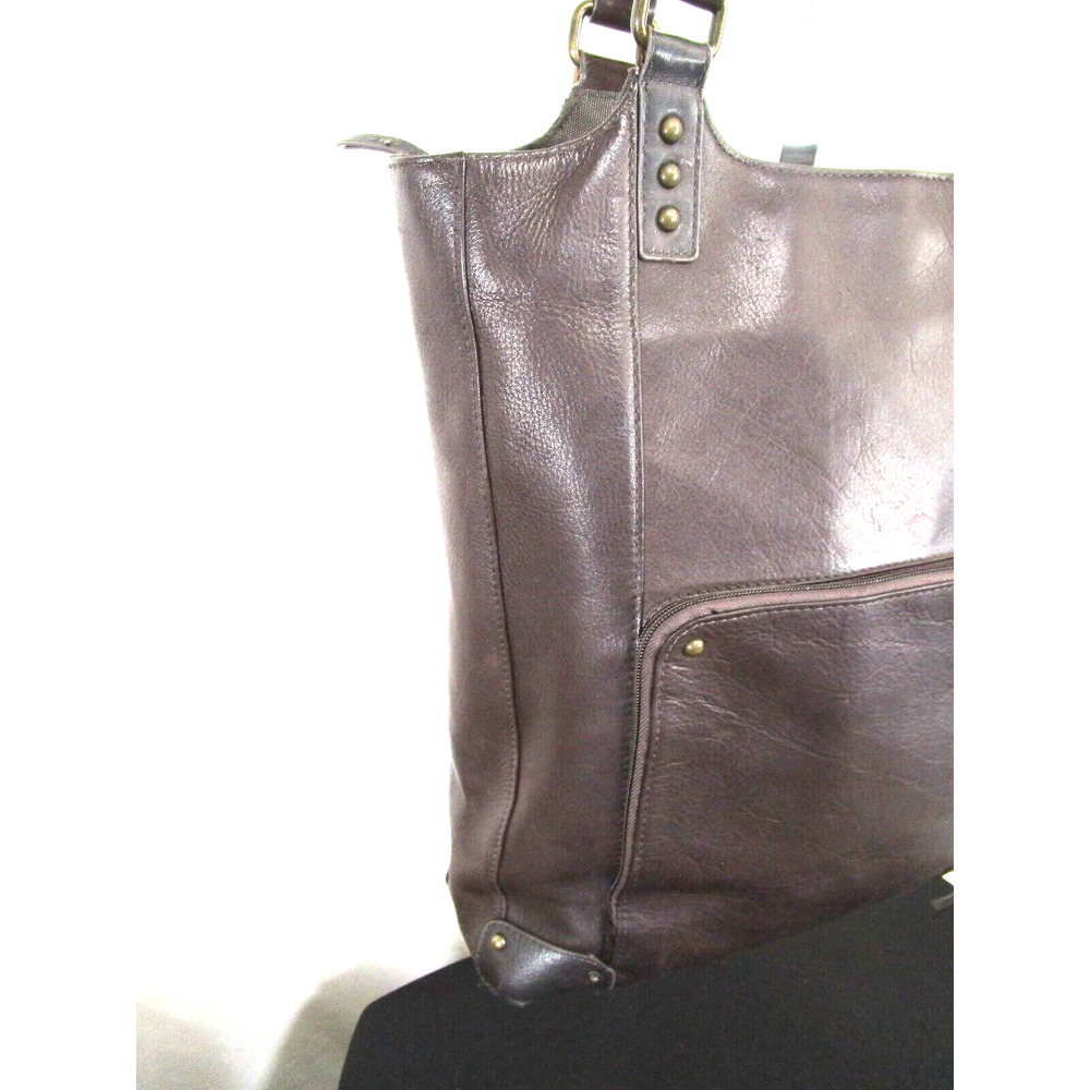 EUC! Solo Large Brown Leather & Nylon 15" Laptop Travel Shoulder Tote Handbag - Picture 3 of 12